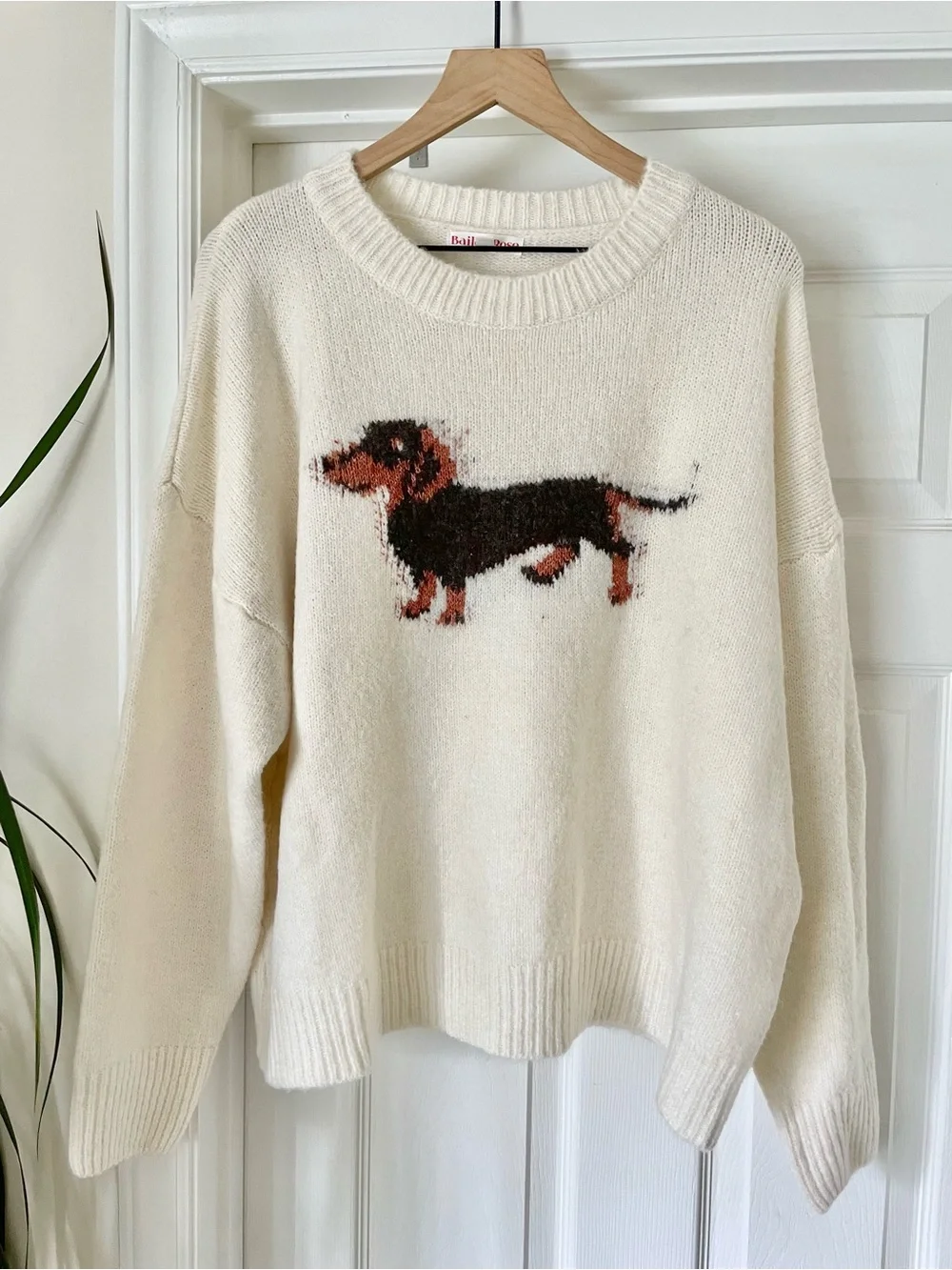 Bailey Rose Women's Cream Soft Ribbed Knit Graphic Dog Lover Sweater Medium NWT - Picture 4 of 16